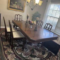 6 Chair Wood Antique Dining Table 