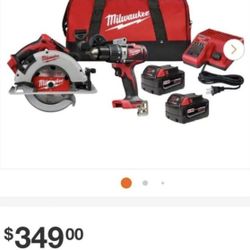 Milwaukee 2902-20 M18 18-Volt Lithium Brushless Cordless Hammer Drill and 2631-20 Circular Saw Combo Kit with Two 4.0 Ah Batteries