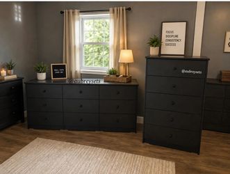 Black 9-Drawer Dresser + 5-Drawer Chest Set — Bedroom Set, Brand New
