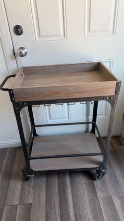Franklin bar cart and wine rack, distressed gray finish
