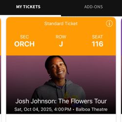 Josh Johnson Ticket For Today (Sat) At 4 PM