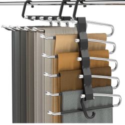 Pants Hangers Space Saving - 2 Pack Closet Organizer and Storage Jean Hangers, Stainless Steel Anti-Slip Clothes Hanger Scarf Holder Pants Hangers for