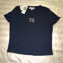 New with tags Hippie Rose Navy Blue Rhinestone '78' Short Sleeve Tee