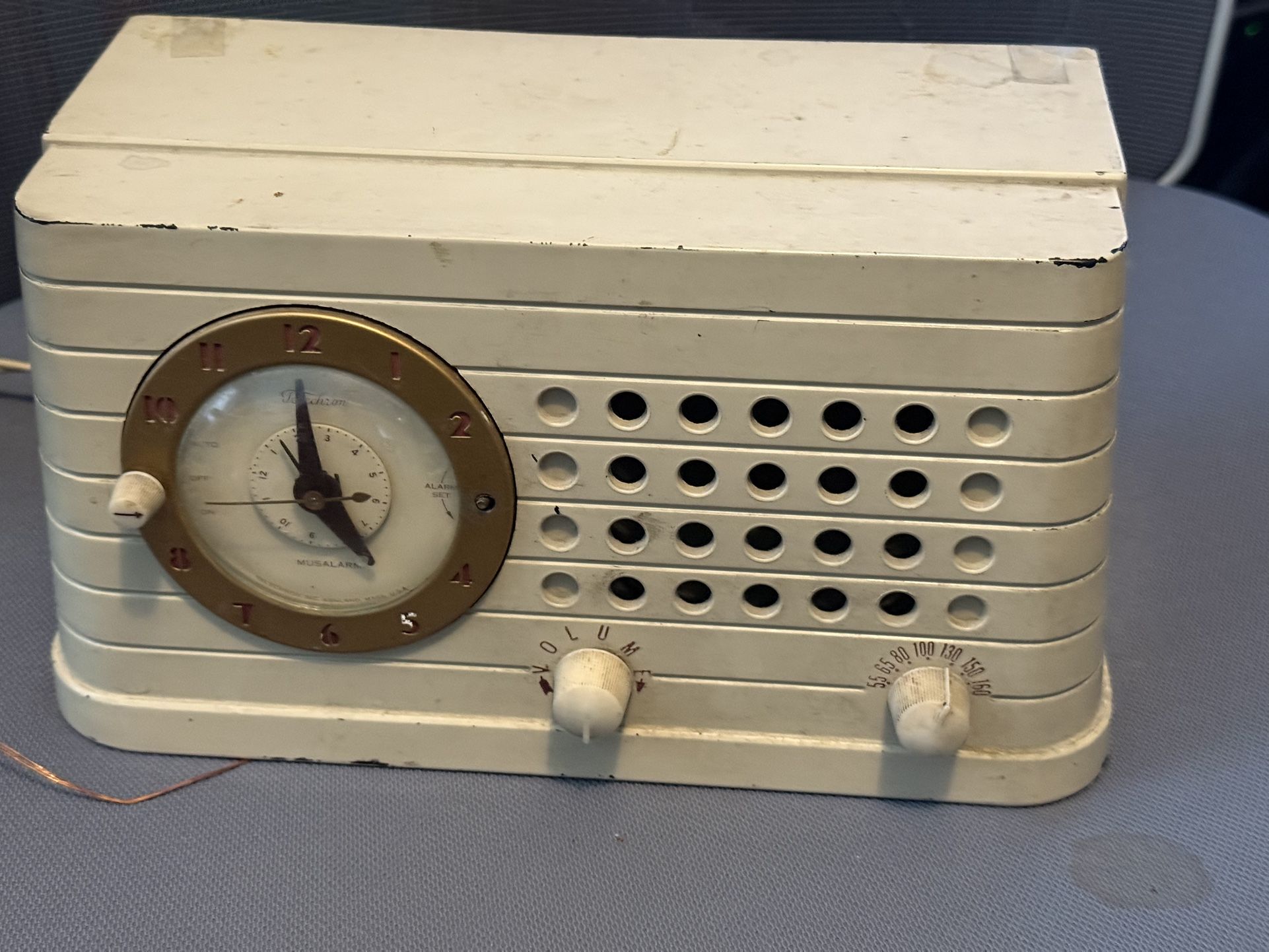 Tube Radio 1946 Premier Telechron Model 8H59 Musalarm Radio-Clock (Asis)