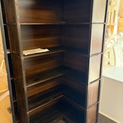 Wood Corner Book Shelf, 5 Tier 65 Inch Tall Bookshelf with Storage, Floor Standing Display Book Shelf for Living Room, Kitchen, Home Office, Rustic Br