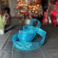 2” NEW! Turquoise Blue Organza Wired Ribbon Glitter Accents 1 Piece