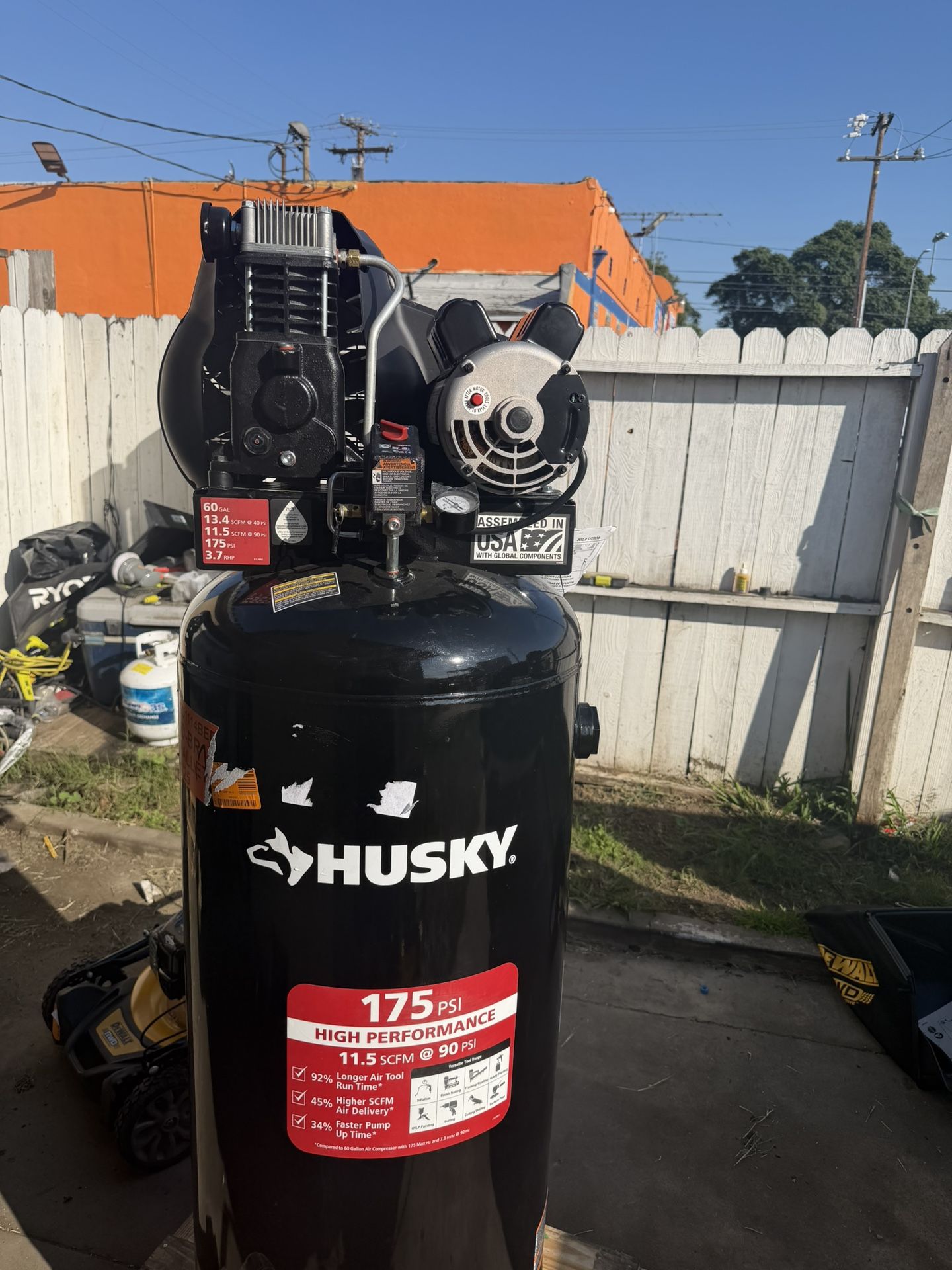 60 Gal. 3.7 HP 1-Phase 175 PSI Oil Lubed Belt Drive Stationary Electric Air Compressor by Husky