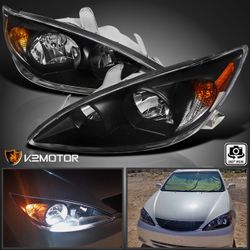 Black Fits 2002-2004 Toyota Camry Headlights Headlamps Left+Right 02 03 04