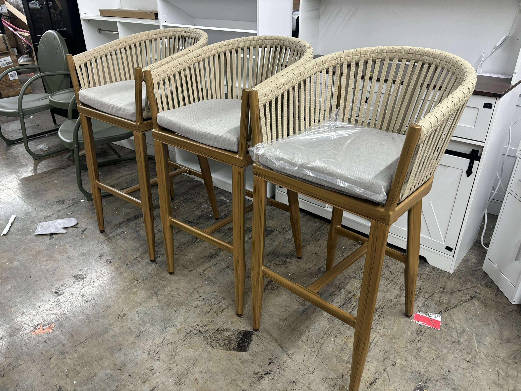 PURPLE LEAF Bar Stools Set of 3 Rattan Bar Stools with Cushions AluminumBar Chairs