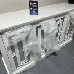 New White Cabinet Marble Top Geometric Doors