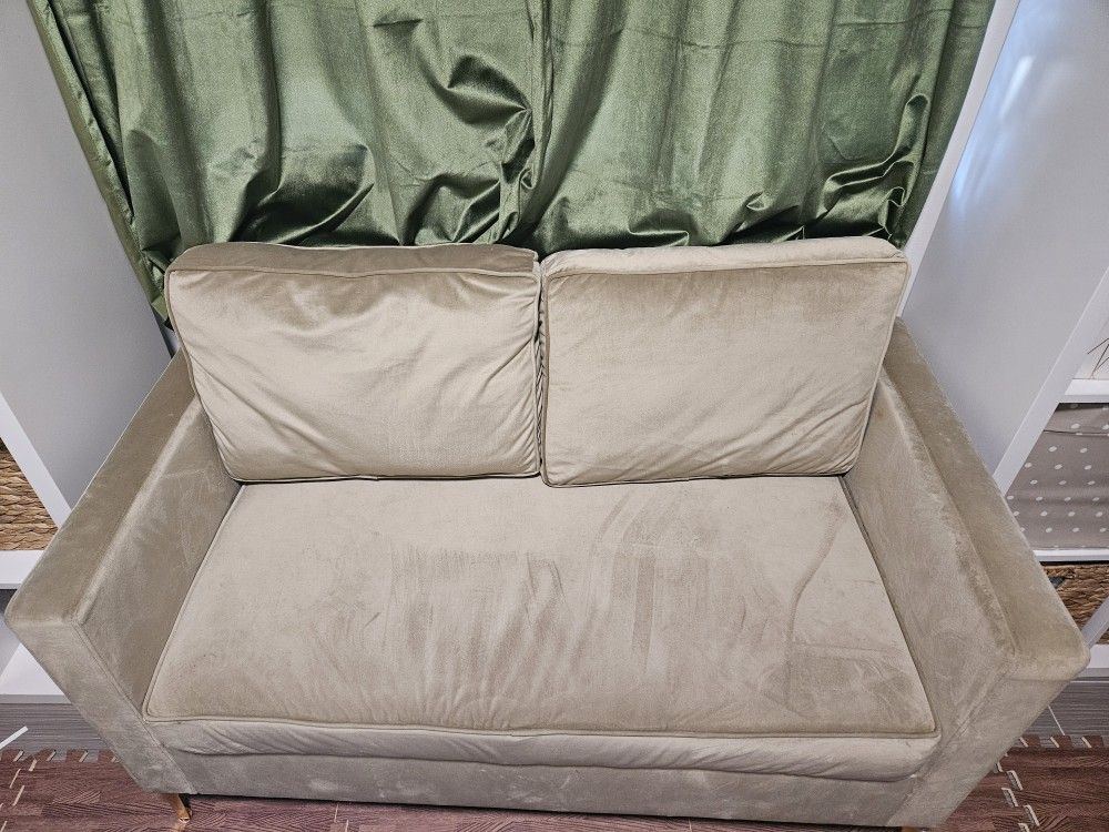 Modern Velvet Loveseat Sofa Couch – Gold/Tan