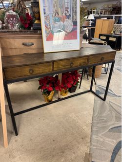 Modern console table, featuring a dark stained - 54” x 13” x 32”