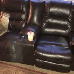 Recliner 2 Seat Leather Chocolate Brown Love Seat