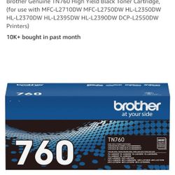 Brother Genuine TN760 High Yield Black Toner Cartridge 
