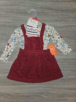 NWT Wonder Nation 3-Piece Pinafore Skirt Set - Baby Girl Size 12 Months