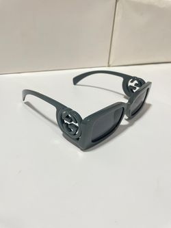 Gucci Black Sunglasses Rectangle Square Interlocking GG Logo Triple Grey
