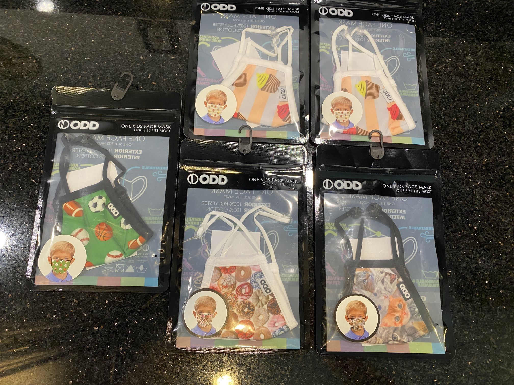 5 Odd Sox Fashion Kid Face Masks Reusable Breathable Adj. Nose Bridge & Straps