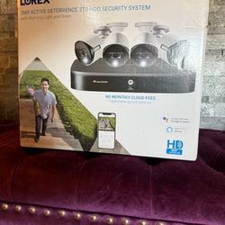 Security System with DVR and 4 Cameras (Lorex 5MP Active Deterrence 2TB HDD with warning light and siren)