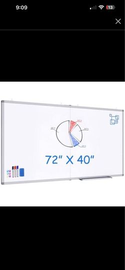 Magnetic White Board Dry Erase Board for Wall，72" x 40" Wall-Mounted Aluminum Frame Marker Board, Foldable Portable Whiteboard with a Long Pen Tray fo