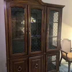 Vintage Solid Wood China Cabinet / Hutch with Glass Doors
