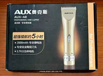 The AUX A8 professional hair clipper features a gold finish and a titanium-ceramic blade.Battery: 2000mAh lithium-ion battery designed for an extended
