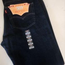 NWT - LEVIS 501 Mens Straight Leg Jeans 100% Cotton Button Fly Dark Blue W38 L32