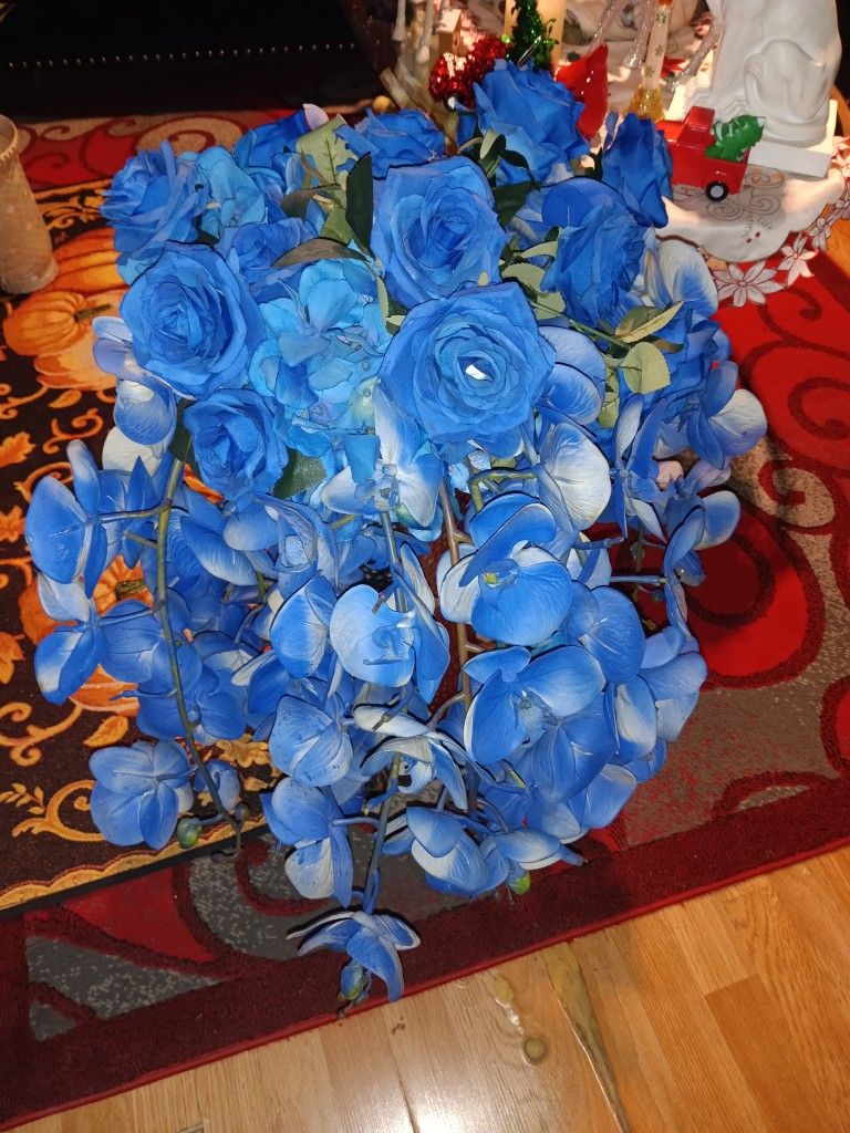 Blue Flowers With Big Vase