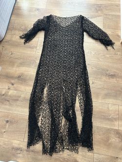 Black Open-Knit Crochet Maxi Dress large for kids