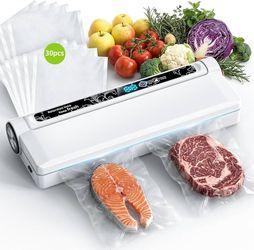 Vacuum Sealer Machine 95KPA Powerful Suction, 10s Fast Seal, Dry & Moist Modes, Compact Food Vacuum Sealer with 30 Bags Included, Automatic Food Saver