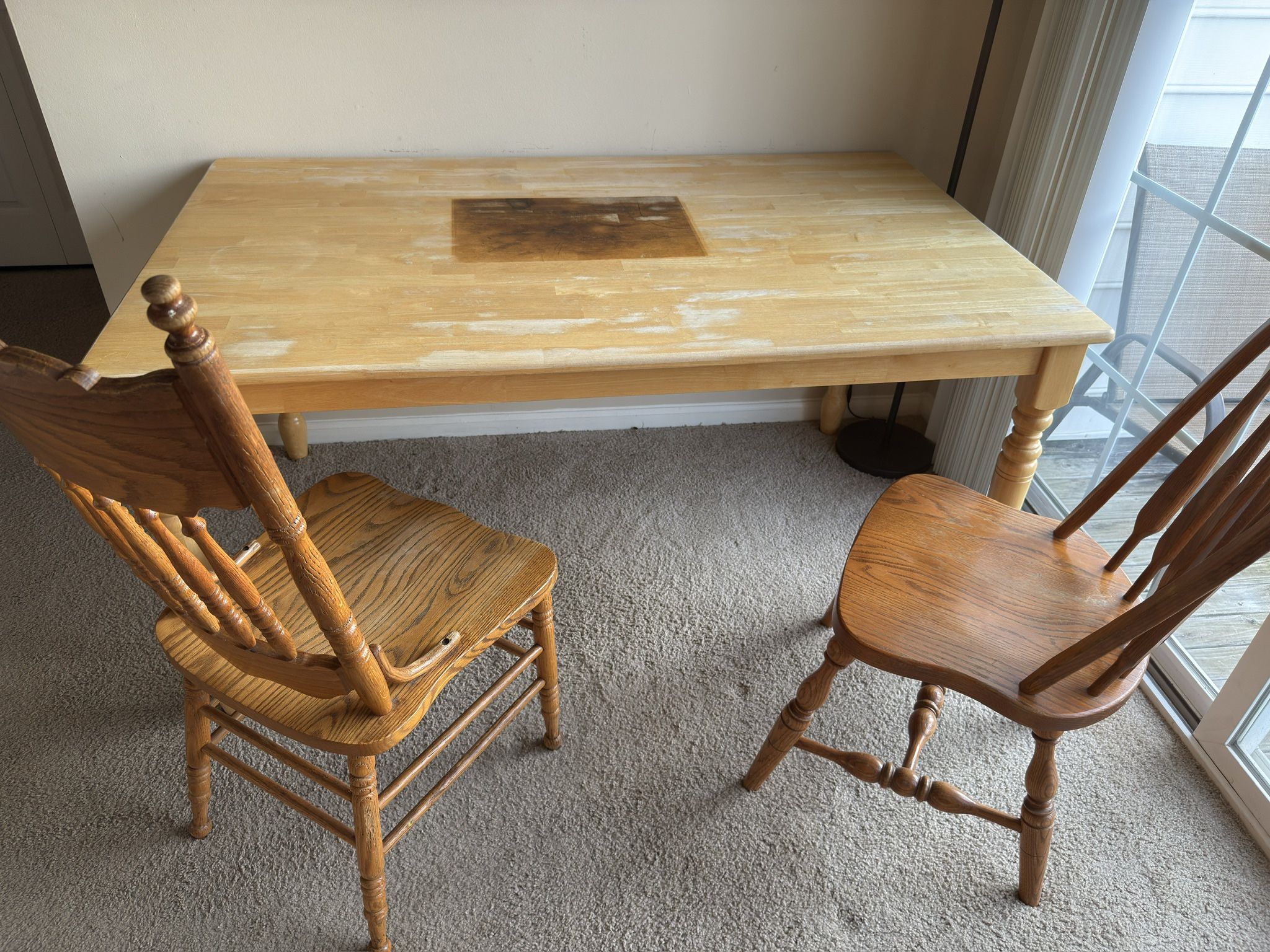 wooden table and 2 Wooden Chairs – Used, Fair Condition