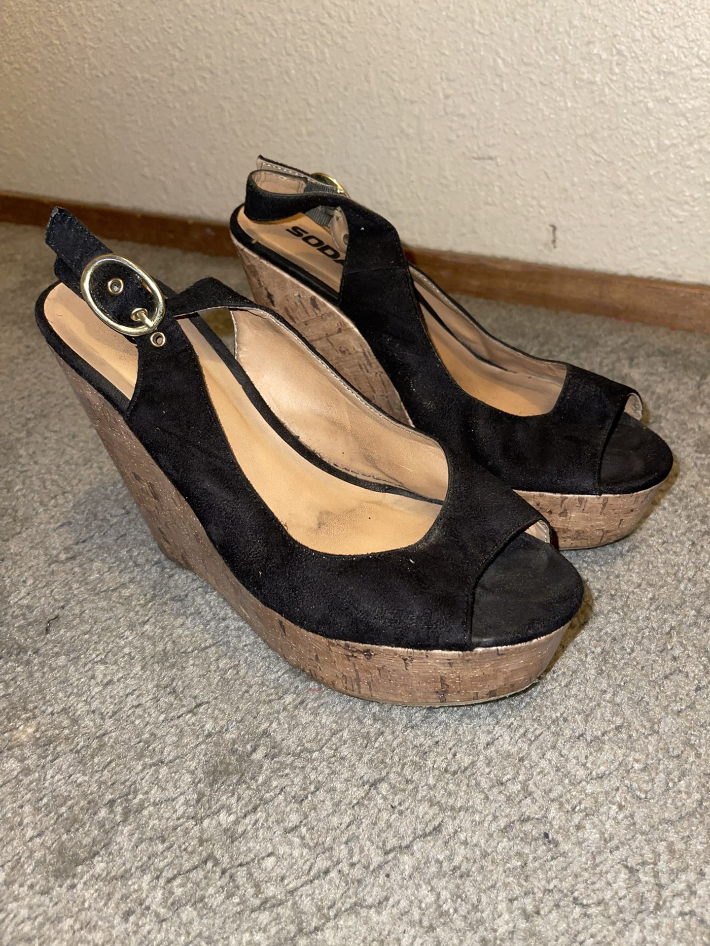 Excellent Condition Soda Tall Wedge Black Suede Heels Size 8/8.5