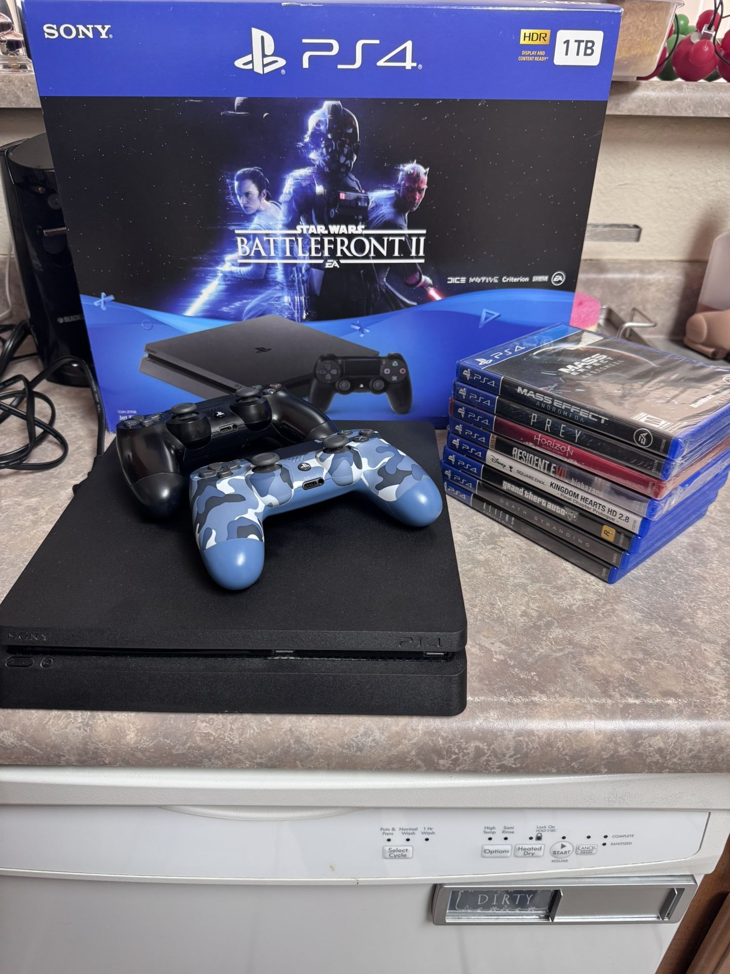 Slim 1TB PS4 With 2 Controllers And 8 Games (some Brand New!)