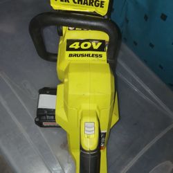 40 Volt Ryobi Rechargeable Brushless Chainsaw W/ 40 Volt Battery Included