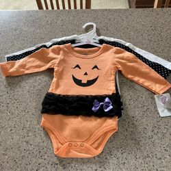 3 Halloween Long Sleeve Bodysuits Size 3-6 Months NWT 