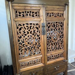 Hand Carved 2 Door Hard Wood Armoire  