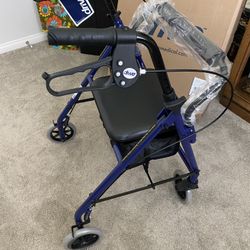 $40 NEW! Drive Brand Walker Junior Aluminum Rollator Padded Seat 6" Casters With Loop Locks, Blue 