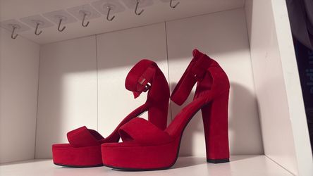 Red Suede Block Heel