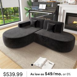 Erommy Corner Sofa, Modern L-Shaped Sectional Couch With Chaise Lounge - Black