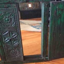 Unique Carved Green Antique Mirror