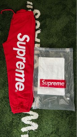 Supreme Red Sweatpants with Box Logo Tee