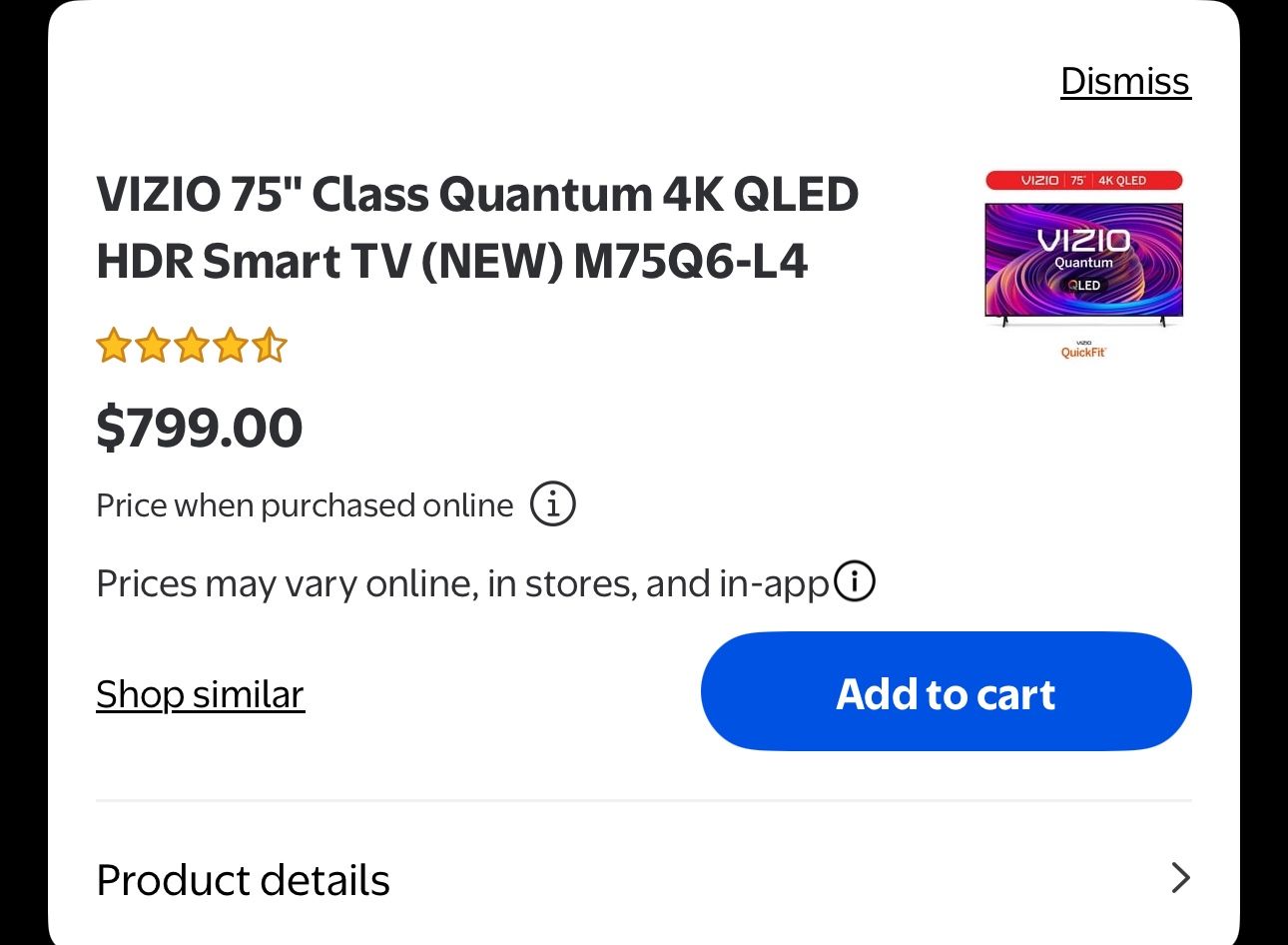 75” VIZIO SMART TV