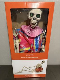 Holiday Home Pose-n-Stay LED Eyes Skeleton 60 Inch with clothes