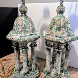 Beautiful pair of Vintage Hexagonal Verdigris lamps.🥰
Solid weight. Lampshades not included.
Approximate height: 32 in., width: 9 1/2.