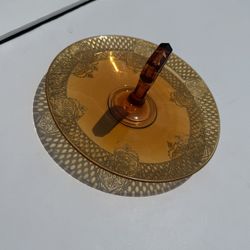 Vintage Amber Glass Serving Tray With Handle