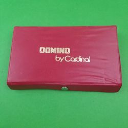 Vintage DOMINO by Cardinal Set of 28 Thick Ivory Dominos in Red Snap Vinyl Case