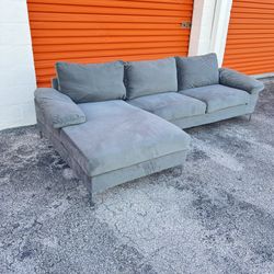Gray Velvet Sectional Sofa Couch 🚛 SAME DAY DELIVERY!
