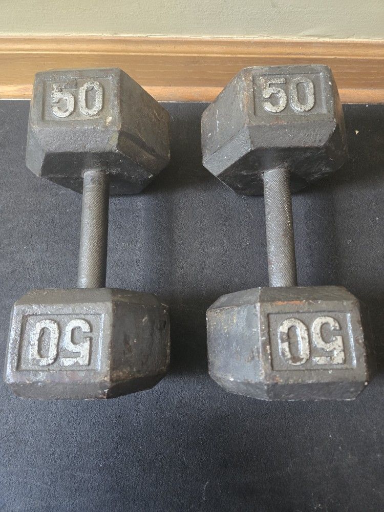 50lb Metal Hex Dumbbells