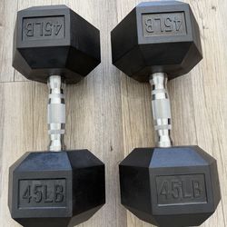 45 Lbs Rubber Hex Dumbbells (pair) Hand Weight