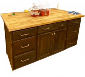 Solid Wood Kitchen Island with Butcher Block Top and Storage Drawers