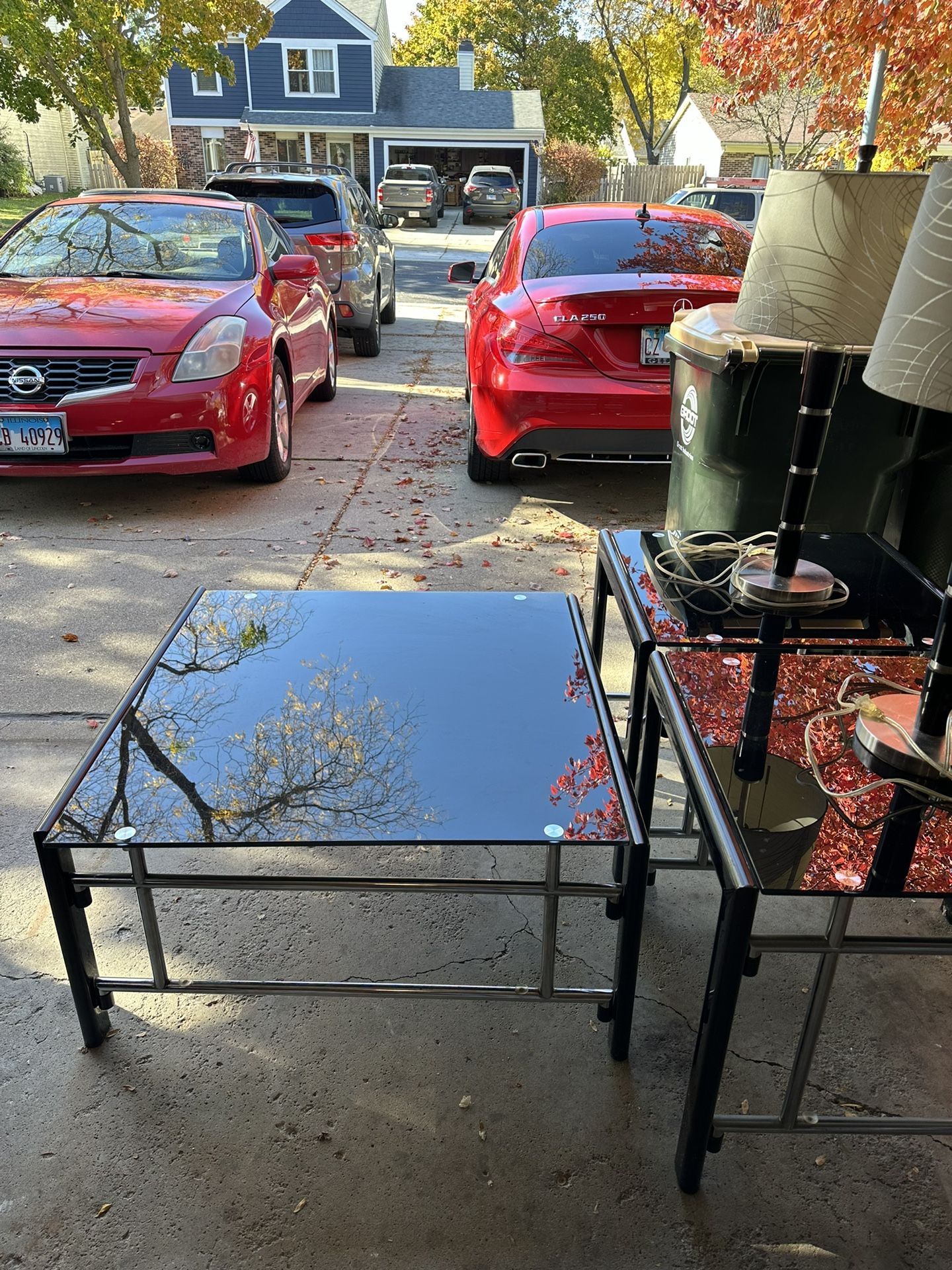 Coffee table and 2 end tables with lamps